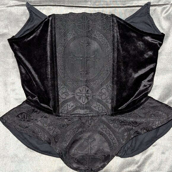 Vintage Lip Service Velvet Cathedral Peplum Bustier Black Medium - Picture 2 of 11
